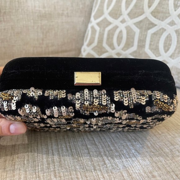 J. Crew small black velvet and gold, silver, copper sequin cross body clutch - Picture 2 of 6
